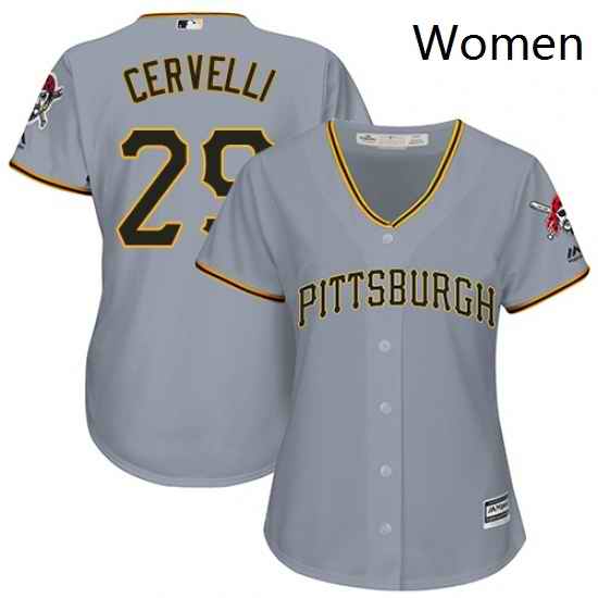 Womens Majestic Pittsburgh Pirates 29 Francisco Cervelli Replica Grey Road Cool Base MLB Jersey